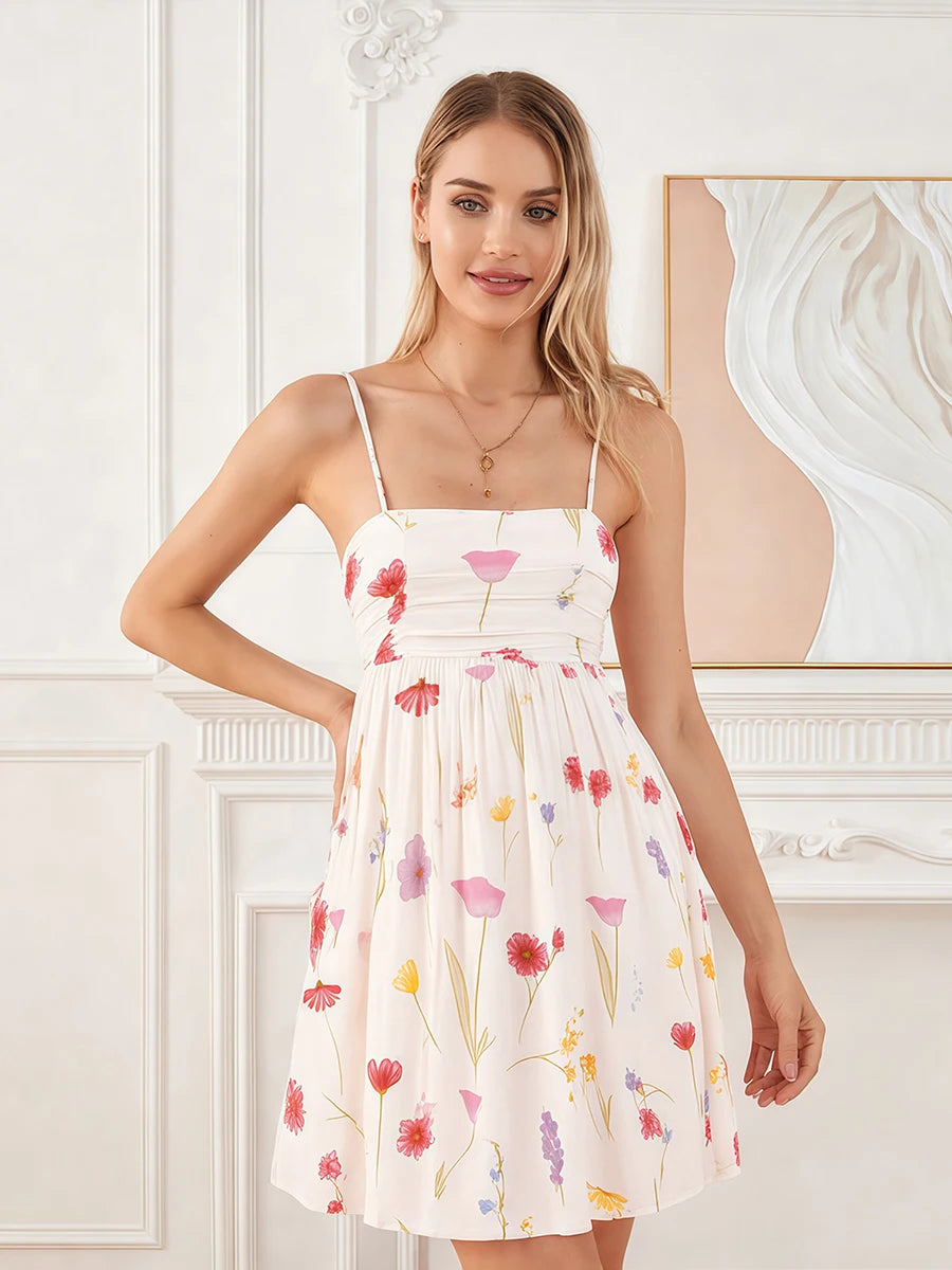 Elegant V-Neck Sleeveless Dress with Ruffle Hem and Belted Waist for Women s Summer Party Cocktail Streetwear Fashion