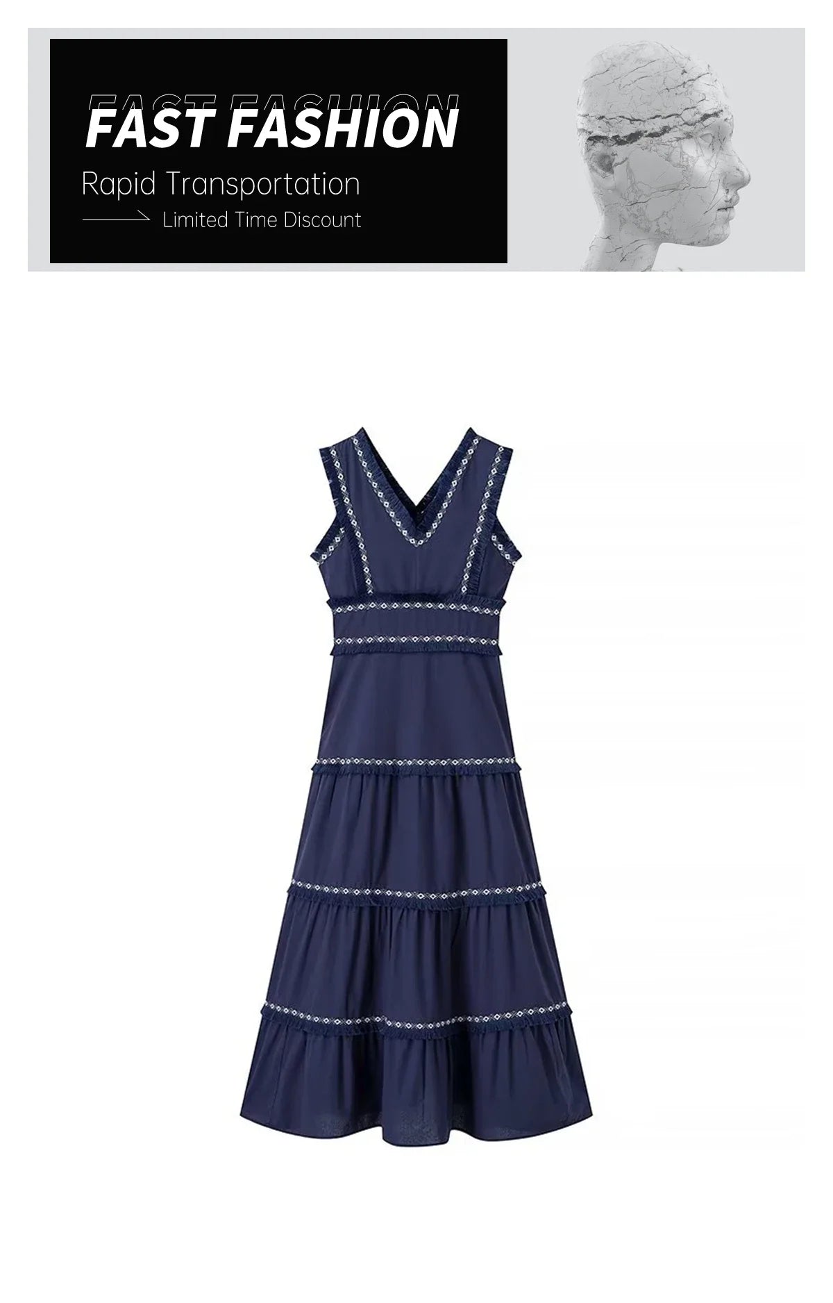 Summer New Product: Casual Women's Fashion V-neck Sleeveless Waist Collection with Tassel Decoration Dress