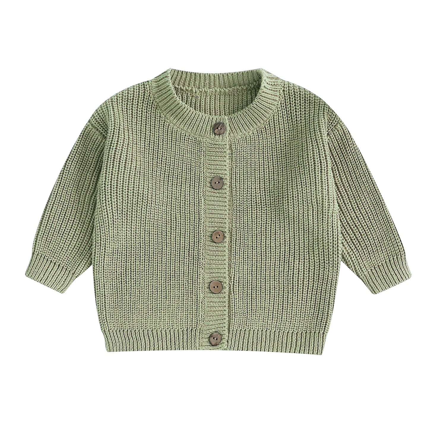 Girls Solid Color Knit Cardigan Sweater with Round Neckline and Button-Up Front Long Sleeves Casual Knitwear