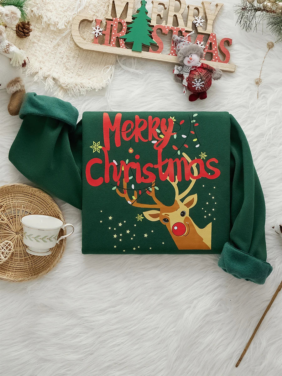 Merry Christmas Women Sweatshirt Christmas Graphic Printed Pullover Holiday Season Funny Xmas Crewneck Sweater