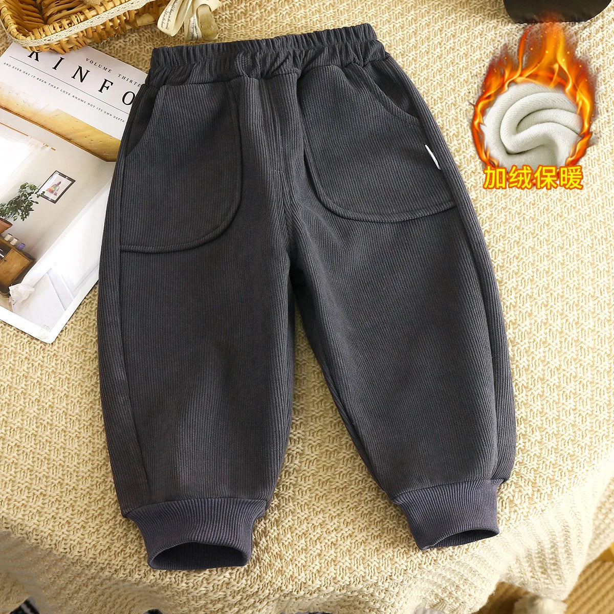 Children Velvet Pants Autumn Winter New Solid Color Boys Kids Thick Warm Sports Trousers Simple Fashion Korean Girls Baby Pants