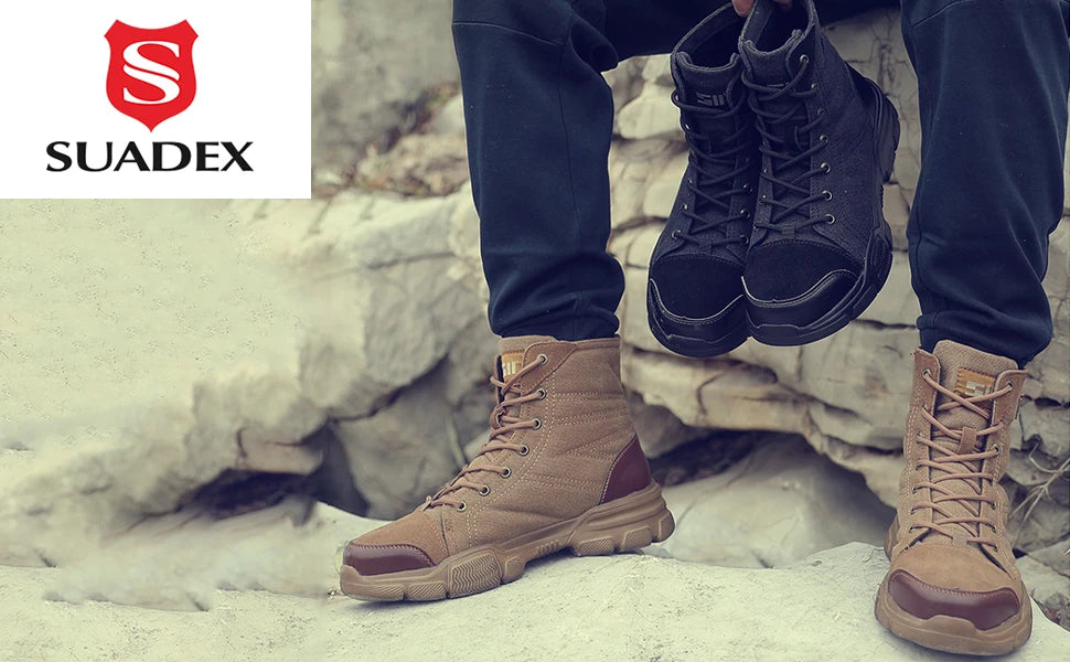 SUADEX Steel Toe Boots for Men Work Boots Indestructible Work Shoes Desert Safety Boots Safety Shoes 36-48