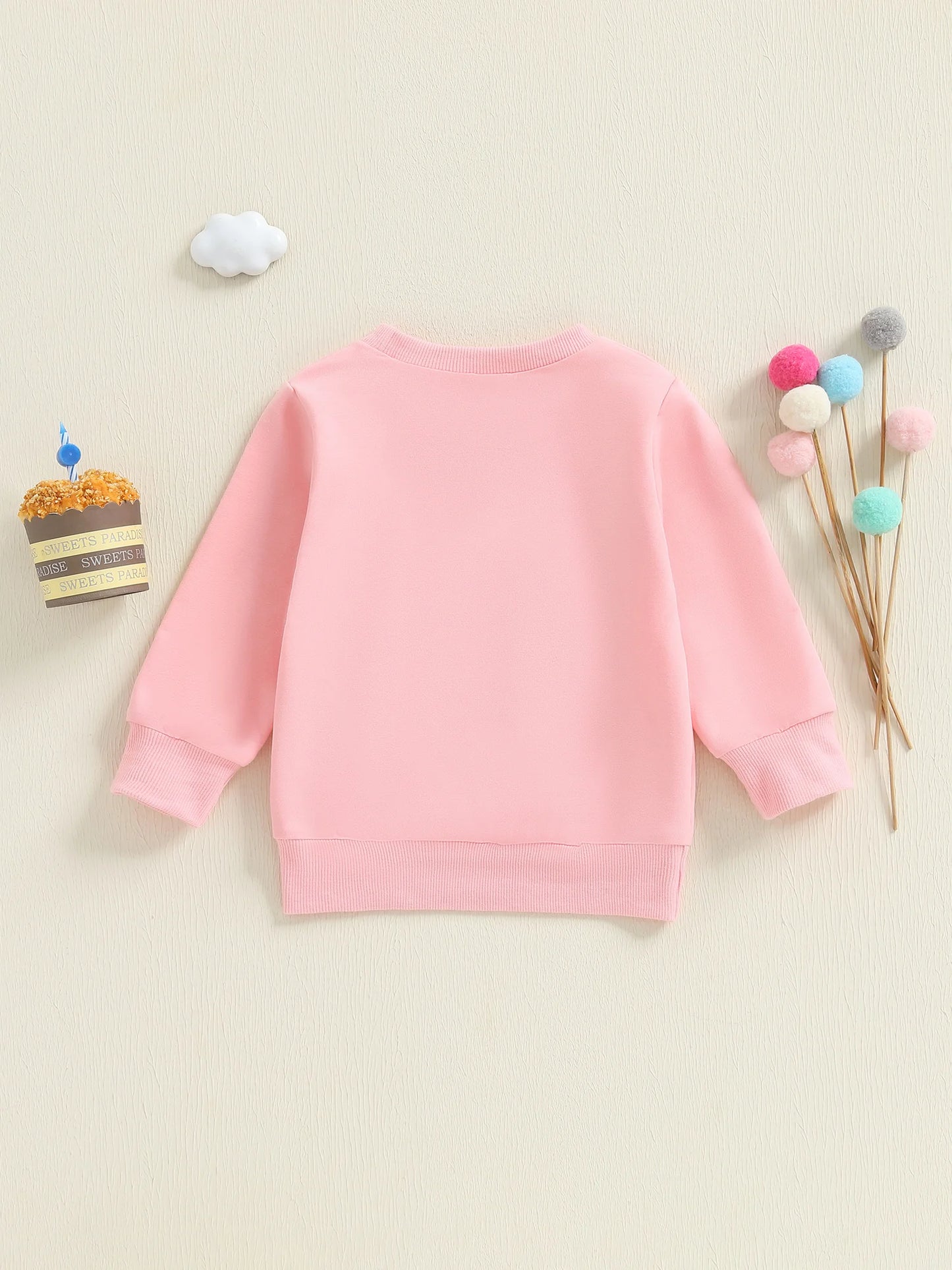 Adorable Infant Girls Birthday Hoodie Stylish Long Sleeve Cupcake Embroidered Round Neck Pullover Sweater Top