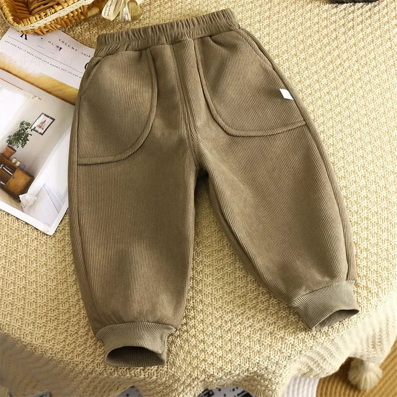 Children Velvet Pants Autumn Winter New Solid Color Boys Kids Thick Warm Sports Trousers Simple Fashion Korean Girls Baby Pants