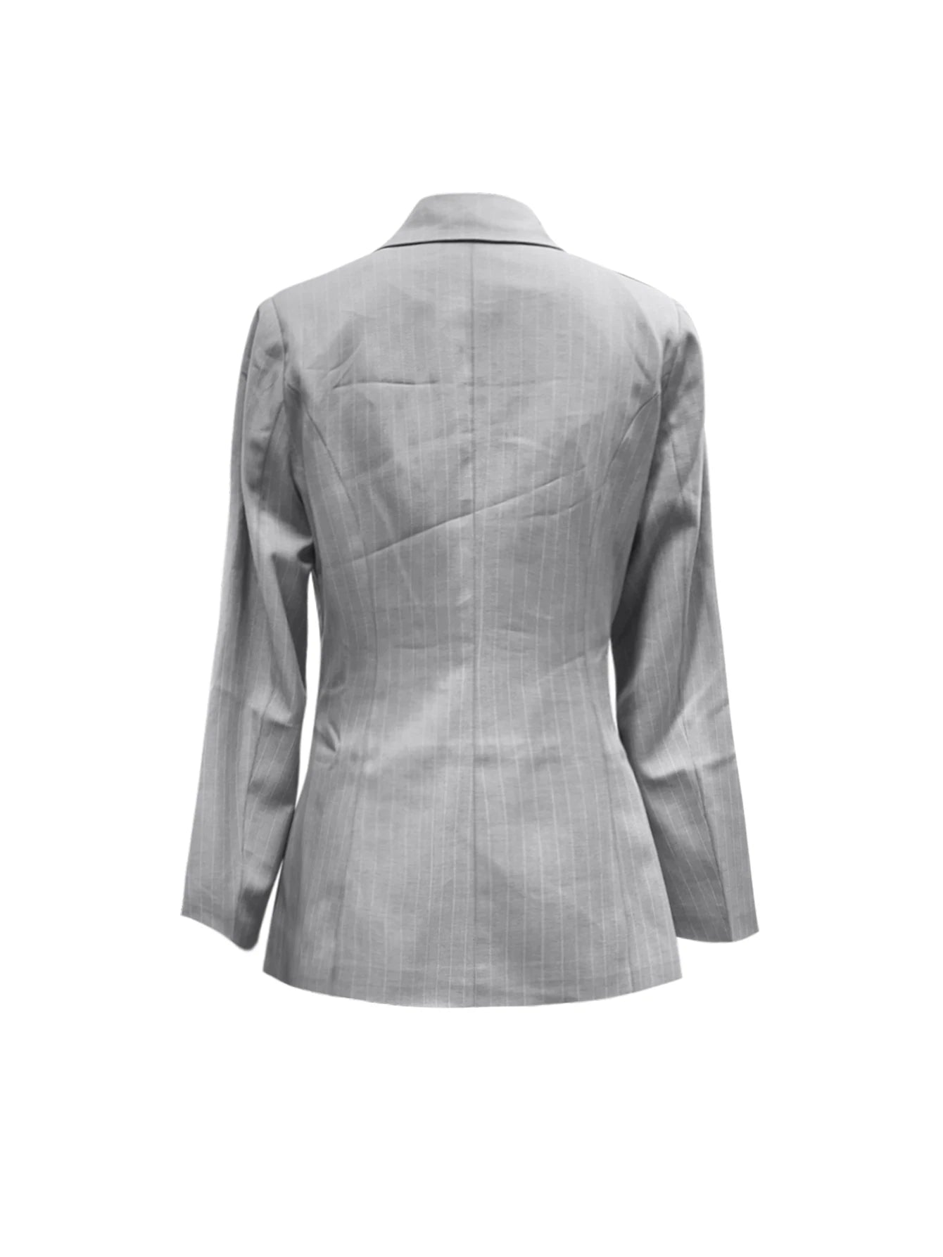 Fashionable and elegant gray striped regular sleeve urban peaked lapel long-sleeved suit jacket and urban pocket stitching cropp