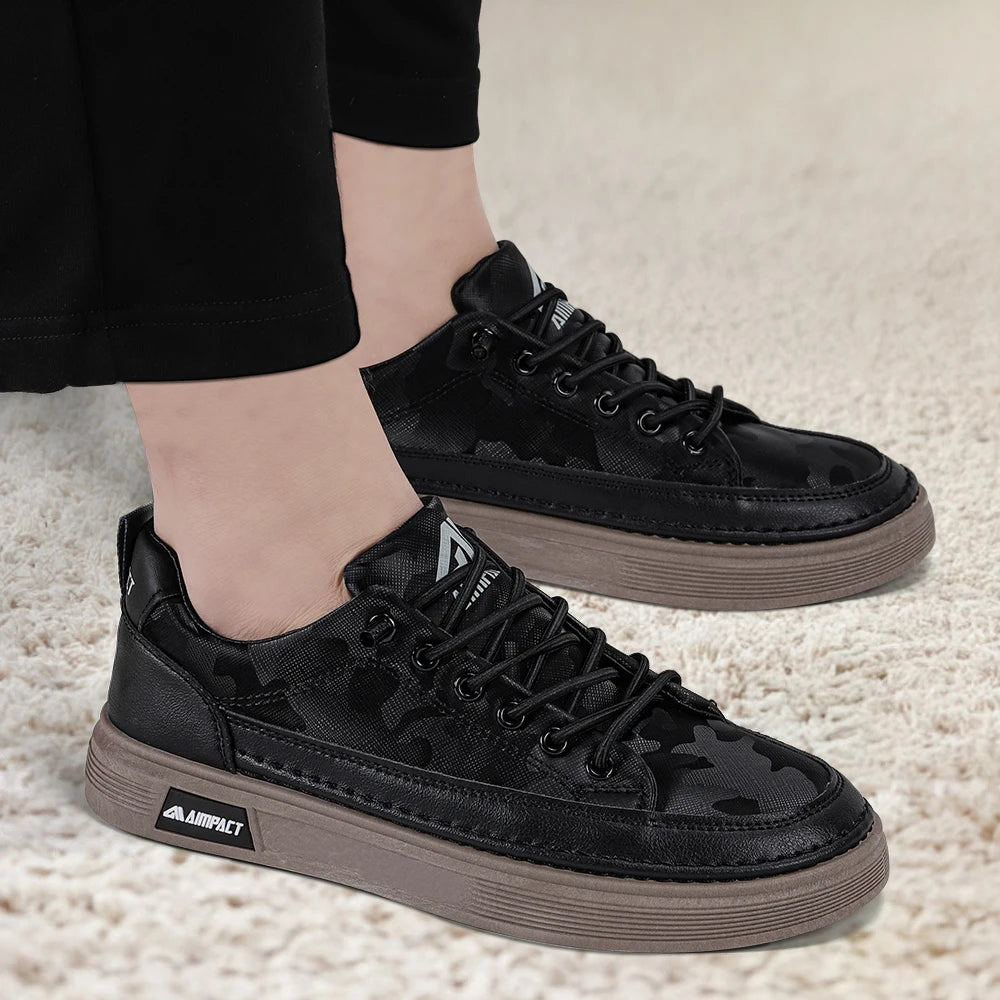 Beige Men's Punk Skate Shoes w/Leather/Canvas, Breathable Thick Platform for Streetwear & Casual Wear