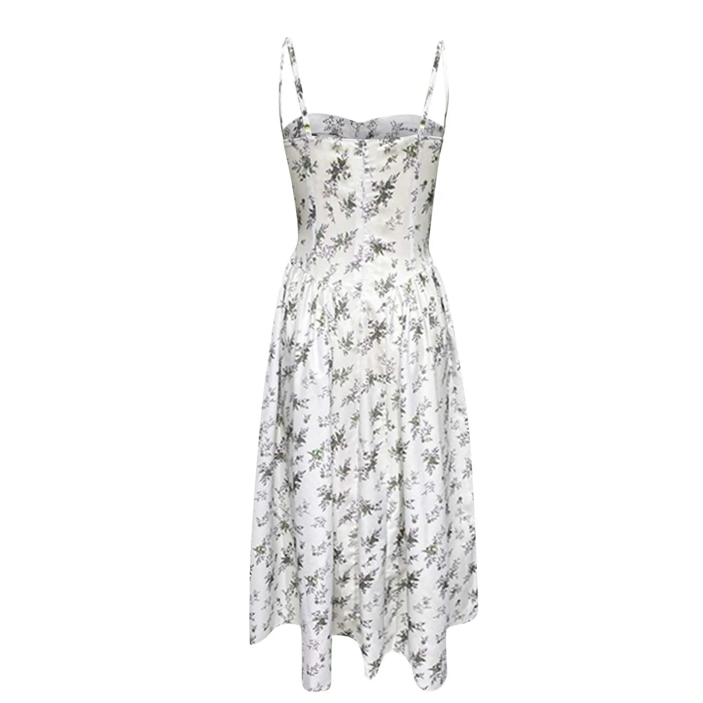 Women's Fashionable Solid Color Floral Retro Court  Dopamine Suspender Pocket Dress