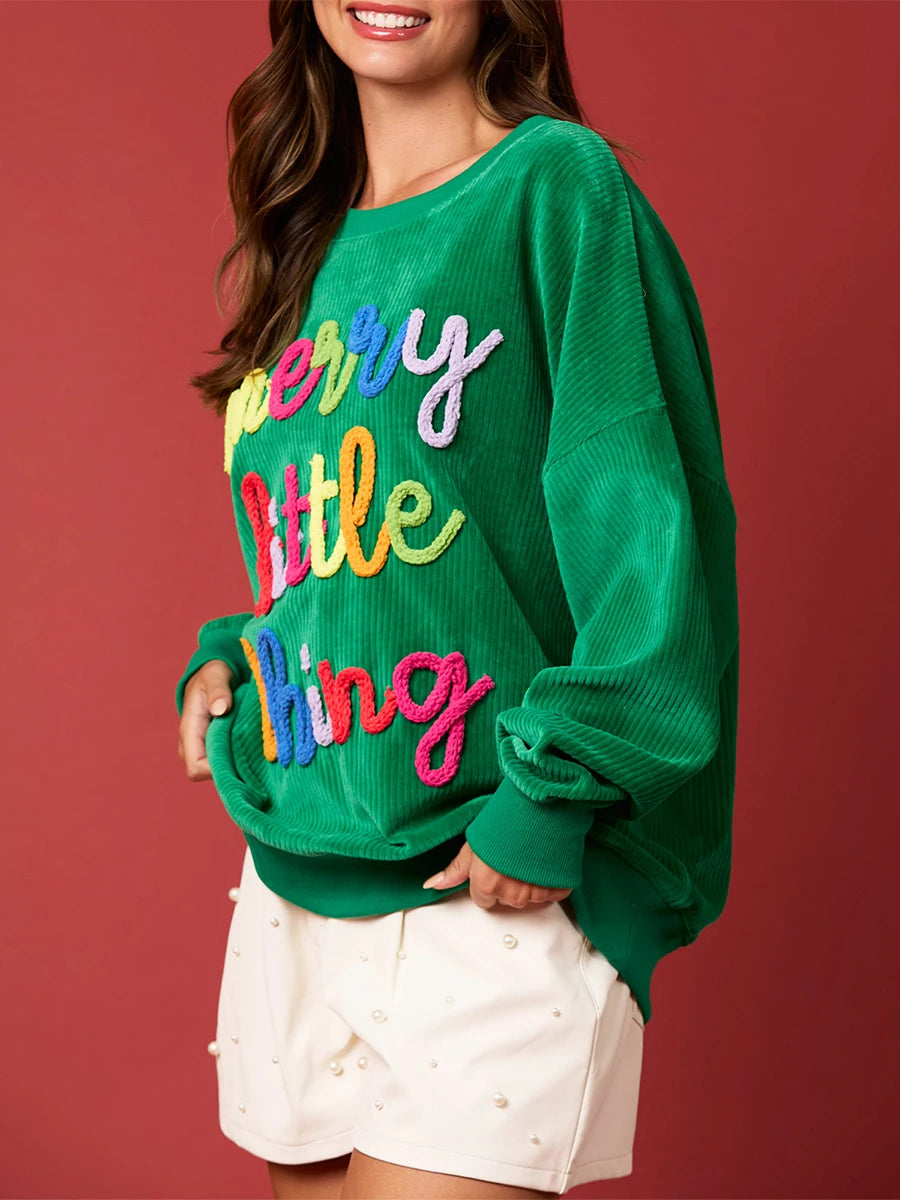 Merry Sweatshirt for Women Merry Christmas Glitter Patch Crewneck Sweater Xmas Letter Long Sleeve Pullover Top
