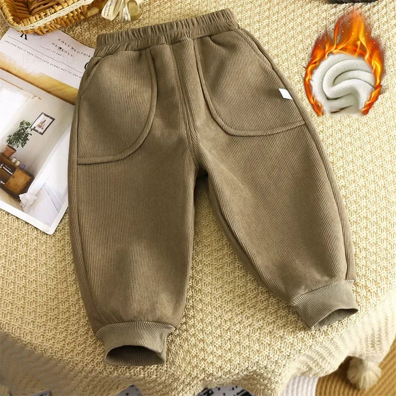 Children Velvet Pants Autumn Winter New Solid Color Boys Kids Thick Warm Sports Trousers Simple Fashion Korean Girls Baby Pants