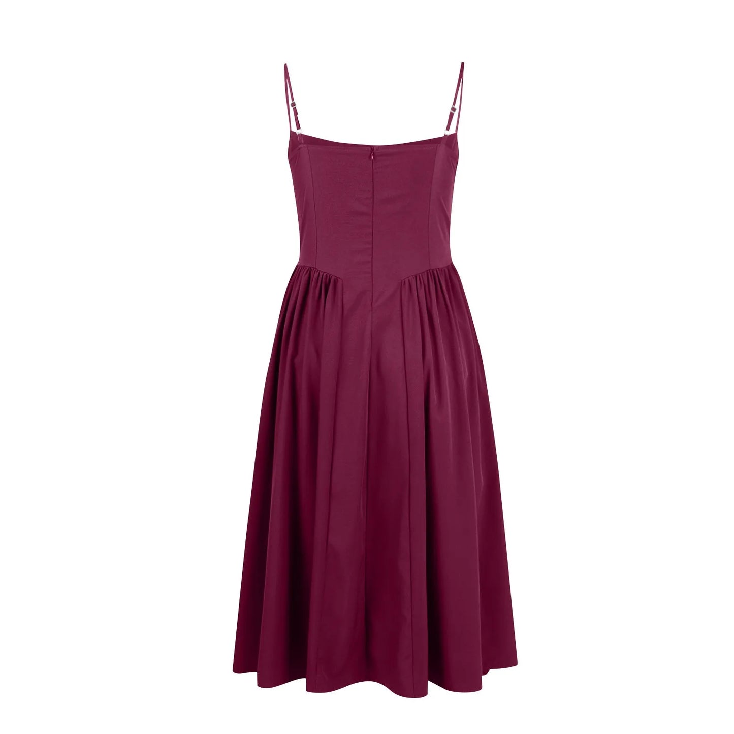 Women's Fashionable Solid Color Floral Retro Court  Dopamine Suspender Pocket Dress
