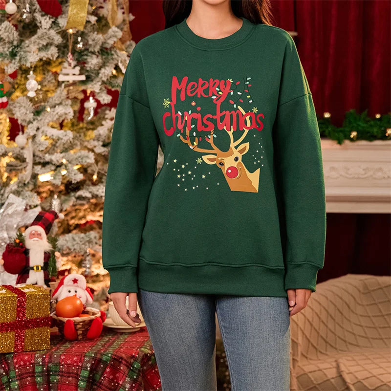 Merry Christmas Women Sweatshirt Christmas Graphic Printed Pullover Holiday Season Funny Xmas Crewneck Sweater