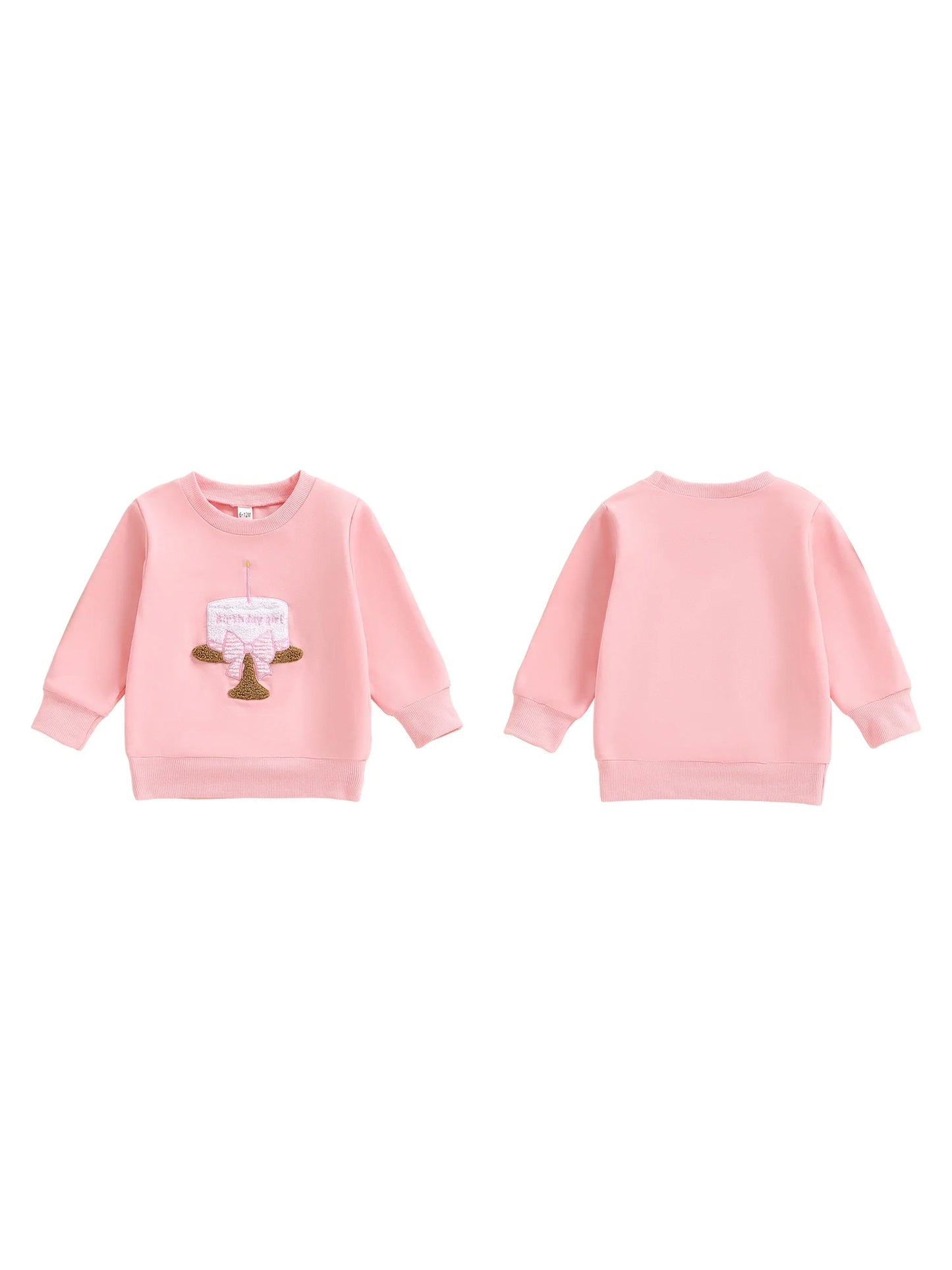 Adorable Infant Girls Birthday Hoodie Stylish Long Sleeve Cupcake Embroidered Round Neck Pullover Sweater Top