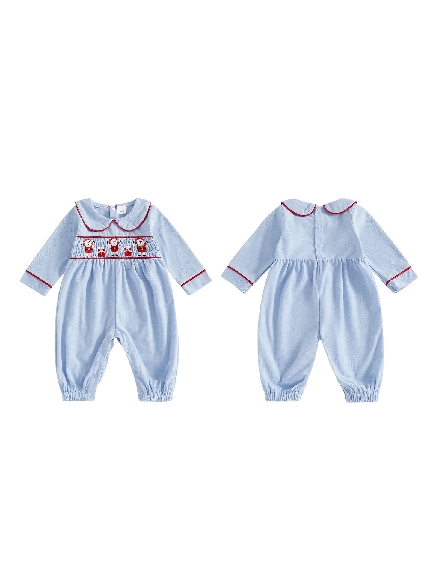 Infant Girls Winter Romper with Reindeer Embroidery and Ruffle Collar Cozy Long Sleeve  for Newborn Xmas Outfit