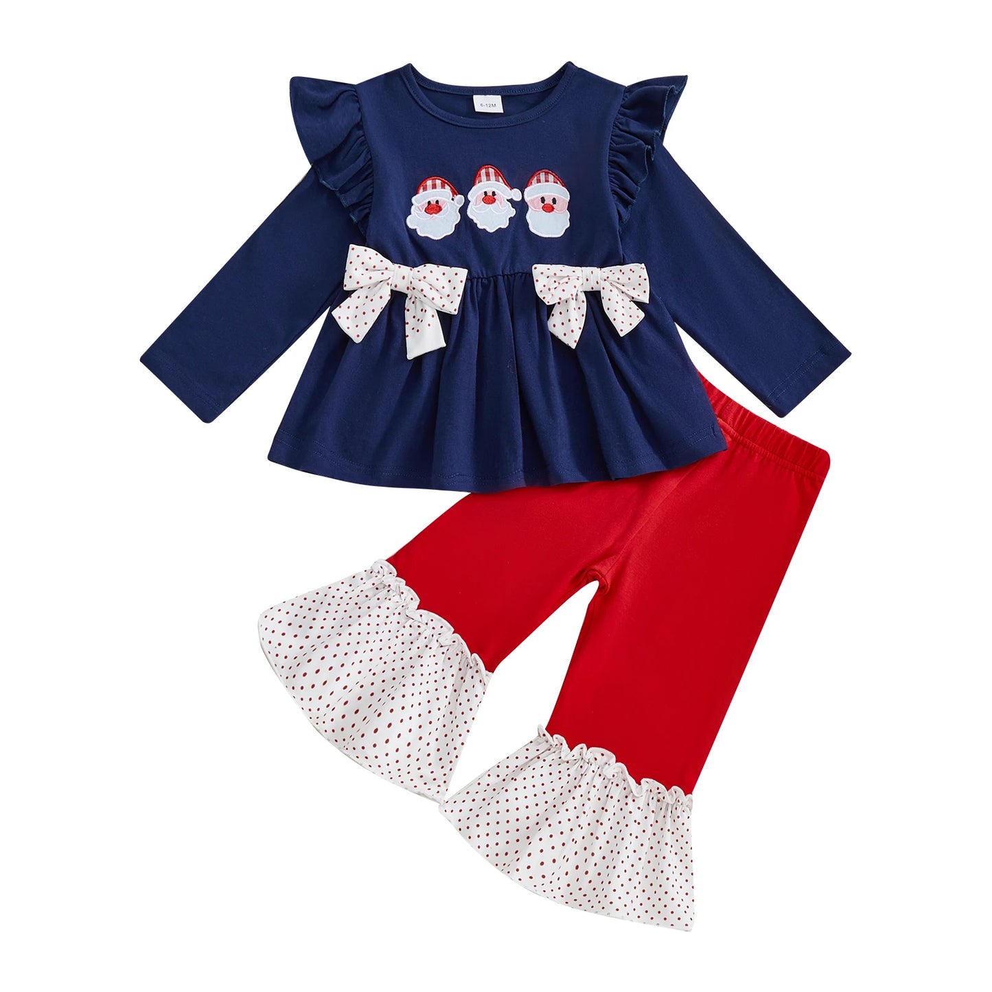 Girls Christmas Outfits Red Plaid Ruffle Sleeve Top and Leggings Set with Reindeer Embroidery 2 Piece Holiday Clothes