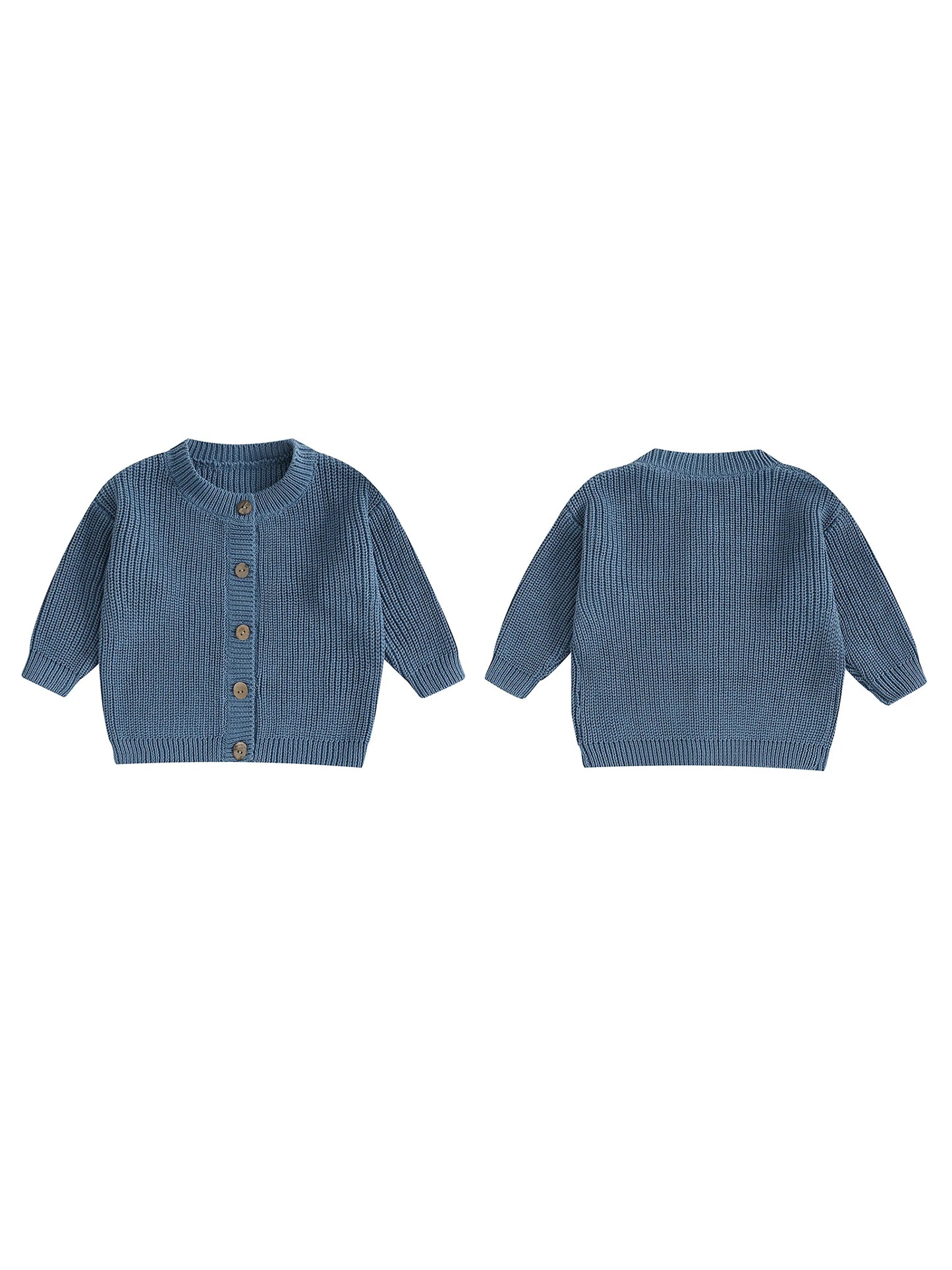 Girls Solid Color Knit Cardigan Sweater with Round Neckline and Button-Up Front Long Sleeves Casual Knitwear