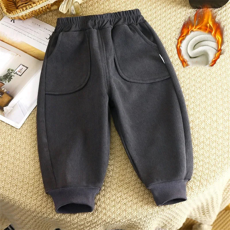Children Velvet Pants Autumn Winter New Solid Color Boys Kids Thick Warm Sports Trousers Simple Fashion Korean Girls Baby Pants