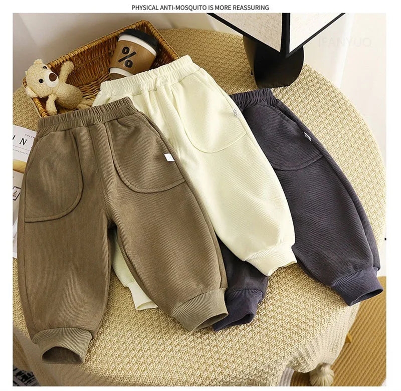 Children Velvet Pants Autumn Winter New Solid Color Boys Kids Thick Warm Sports Trousers Simple Fashion Korean Girls Baby Pants