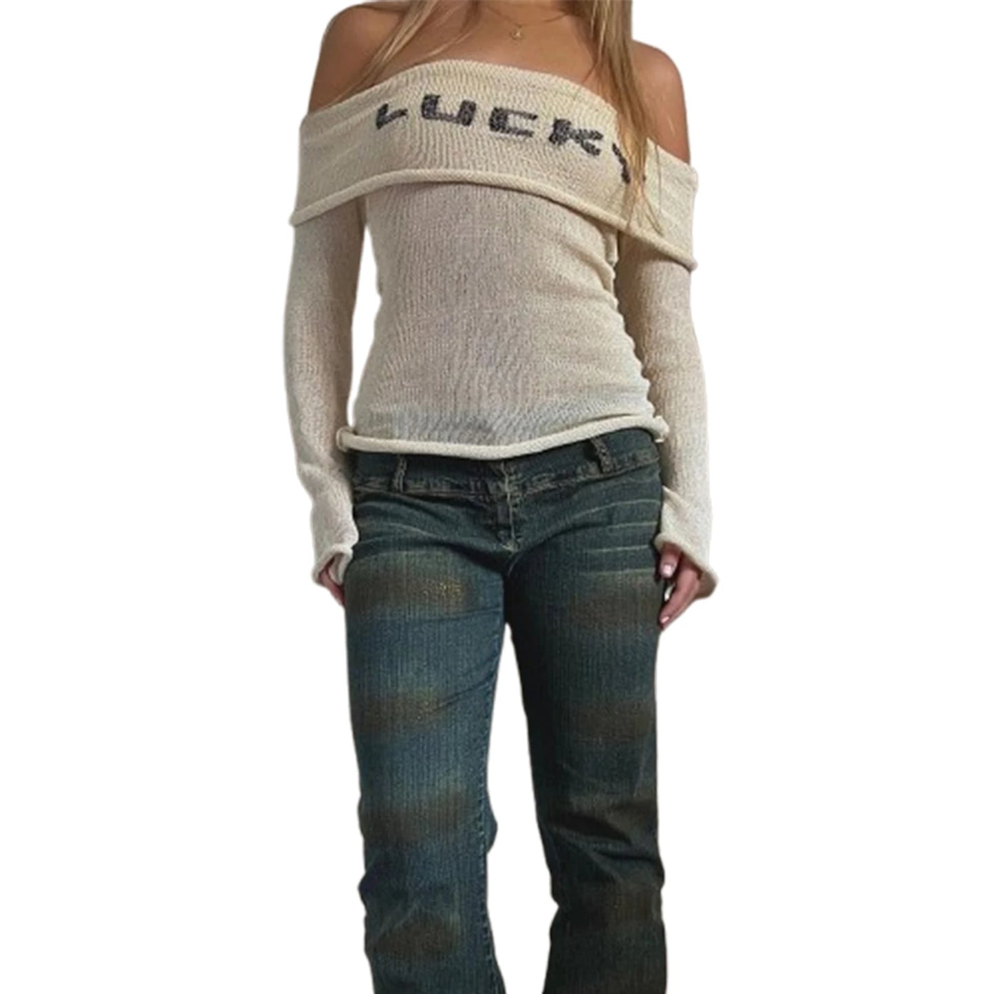 Elegant Women s Boat Neck Sweater with Off Shoulder Design Long Sleeves and  Fit Knitted Top for Casual Wear