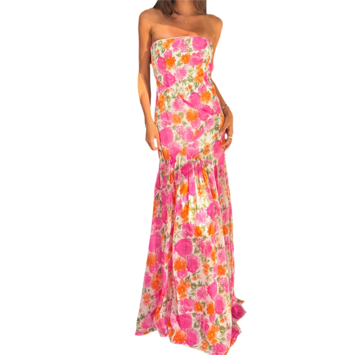 Elegant Off-Shoulder Maxi Dress with Boho Floral Print and Open Back Design for Summer Wedding Party Vacation Wear