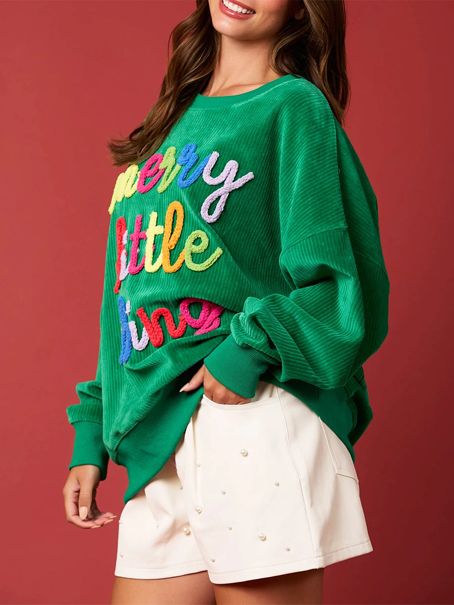 Merry Sweatshirt for Women Merry Christmas Glitter Patch Crewneck Sweater Xmas Letter Long Sleeve Pullover Top
