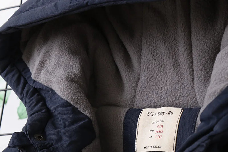 Autumn Winter Children Jacket For Boys Hooded Plus Velvet Thicken Warm Teenage Boy Outerwear Coat 4-14 Year Kids Parka