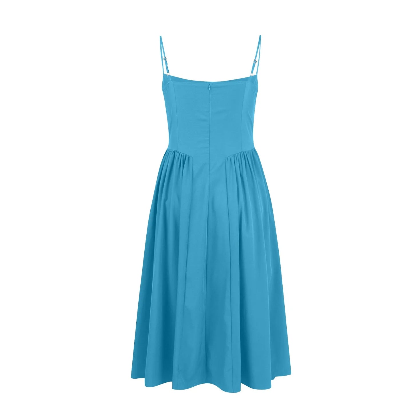 Women's Fashionable Solid Color Floral Retro Court  Dopamine Suspender Pocket Dress