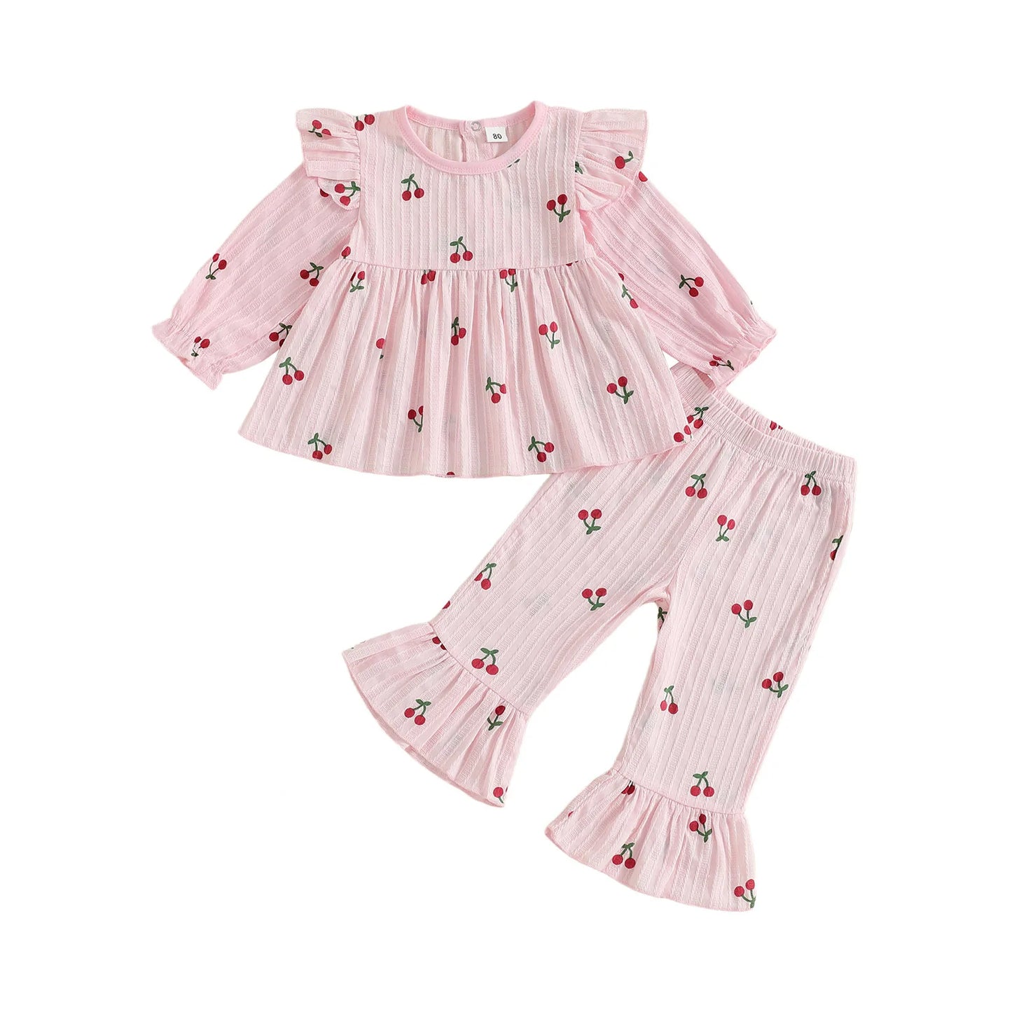 Cute Toddler Girl Autumn Clothes Floral Print Ruffle Sleeve Top High Waist Bell Bottoms 2 Piece Outfit Set