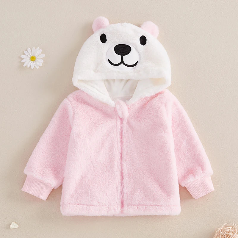 Adorable Toddler Plush Jacket Warm Winter Coat with Hood Zipper Front Fleece Outfit for Girls Cute Animal Design