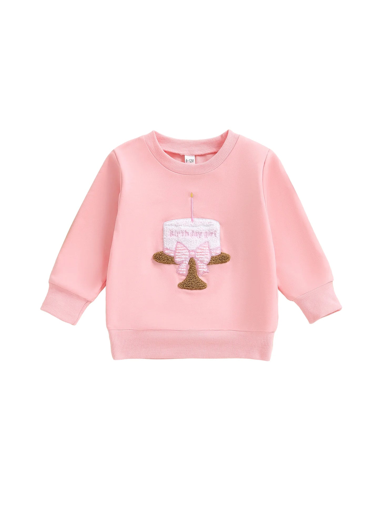 Adorable Infant Girls Birthday Hoodie Stylish Long Sleeve Cupcake Embroidered Round Neck Pullover Sweater Top