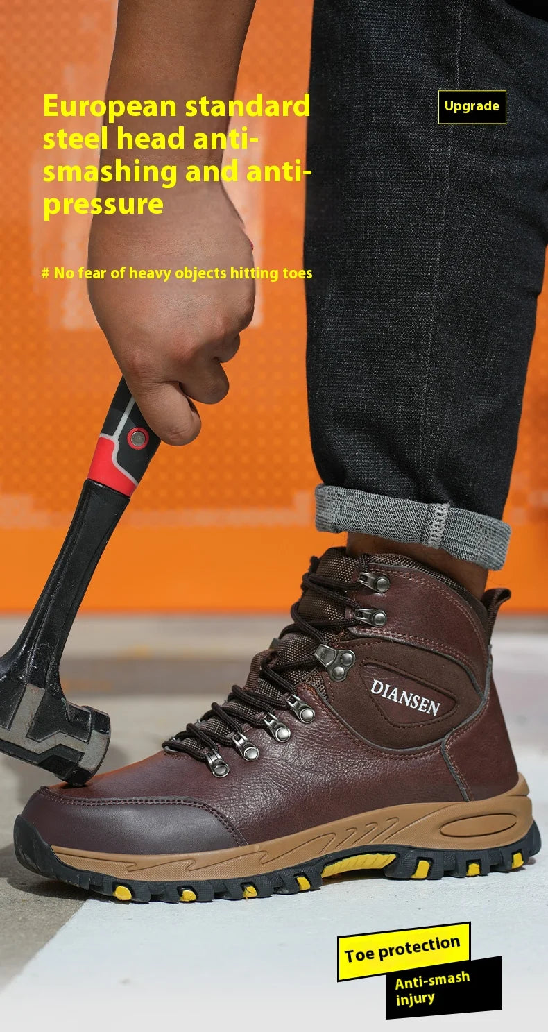 Waterproof Leather Indestructible Men Work Safety Boots Outdoor Military Boots Anti-smash Anti-puncture Industrial Shoes Male