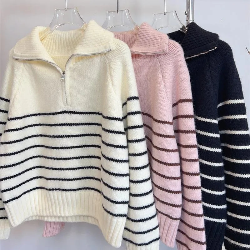 Fashion Striped Pullover Sweater Women Knitted Shirts Autumn Winter Female O-neck Knitwear Long Sleeve Casual Sweaters Knit Tops