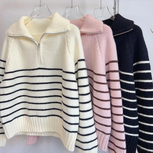 Fashion Striped Pullover Sweater Women Knitted Shirts Autumn Winter Female O-neck Knitwear Long Sleeve Casual Sweaters Knit Tops