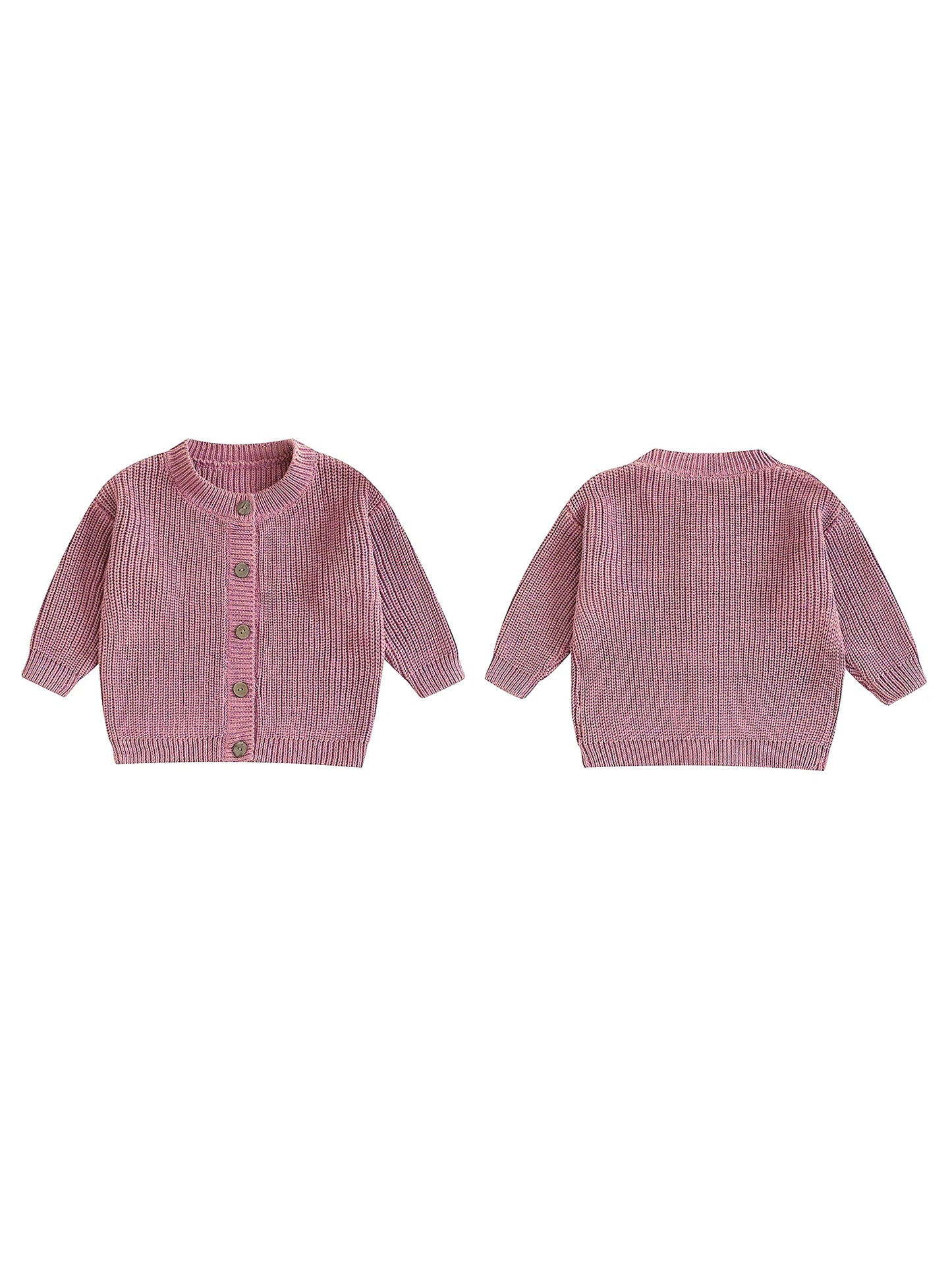 Girls Solid Color Knit Cardigan Sweater with Round Neckline and Button-Up Front Long Sleeves Casual Knitwear