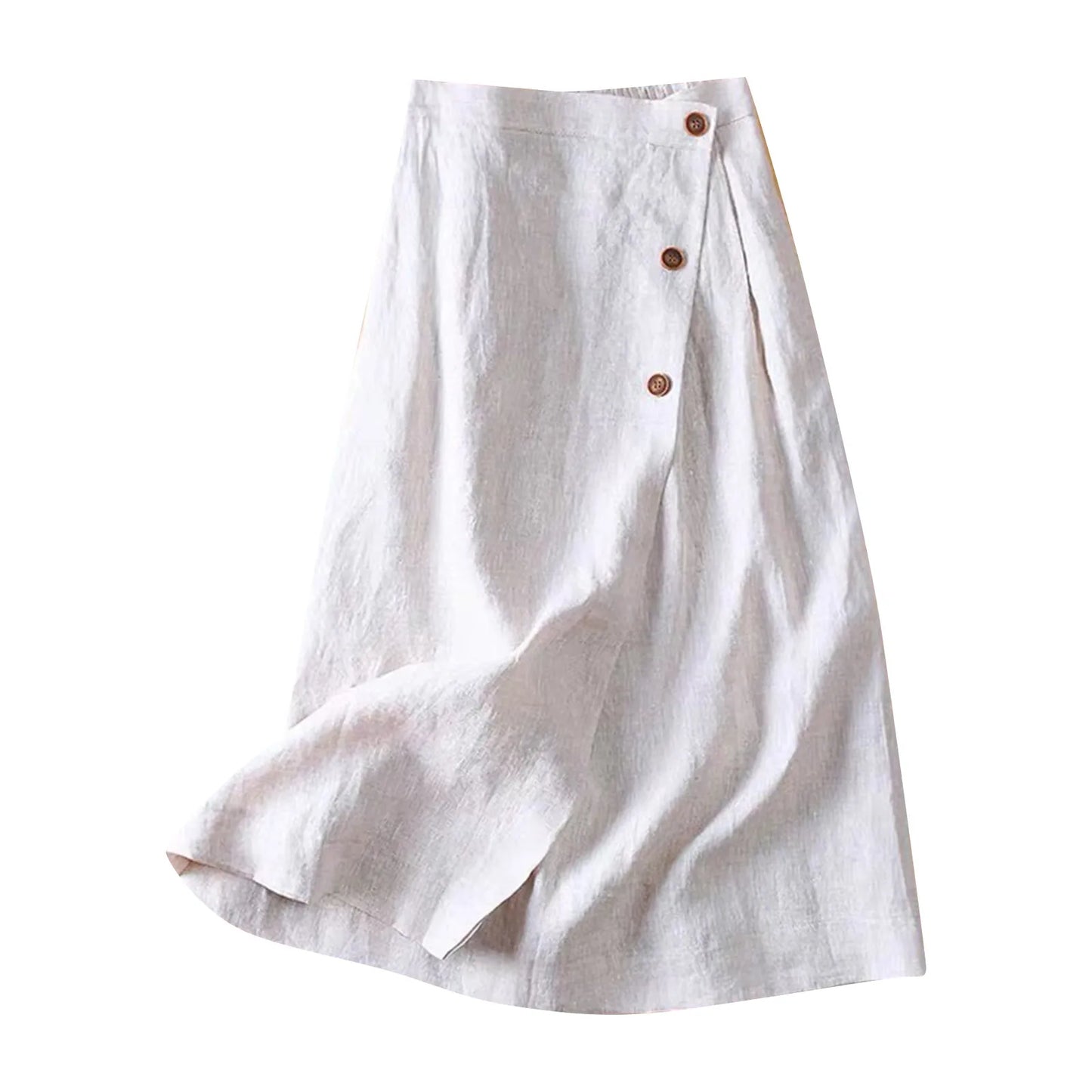 Elastic Waist Cotton Linen Side Slit Skirt Bell Bottoms Simple Pocket Linen Dress Half Body Dress