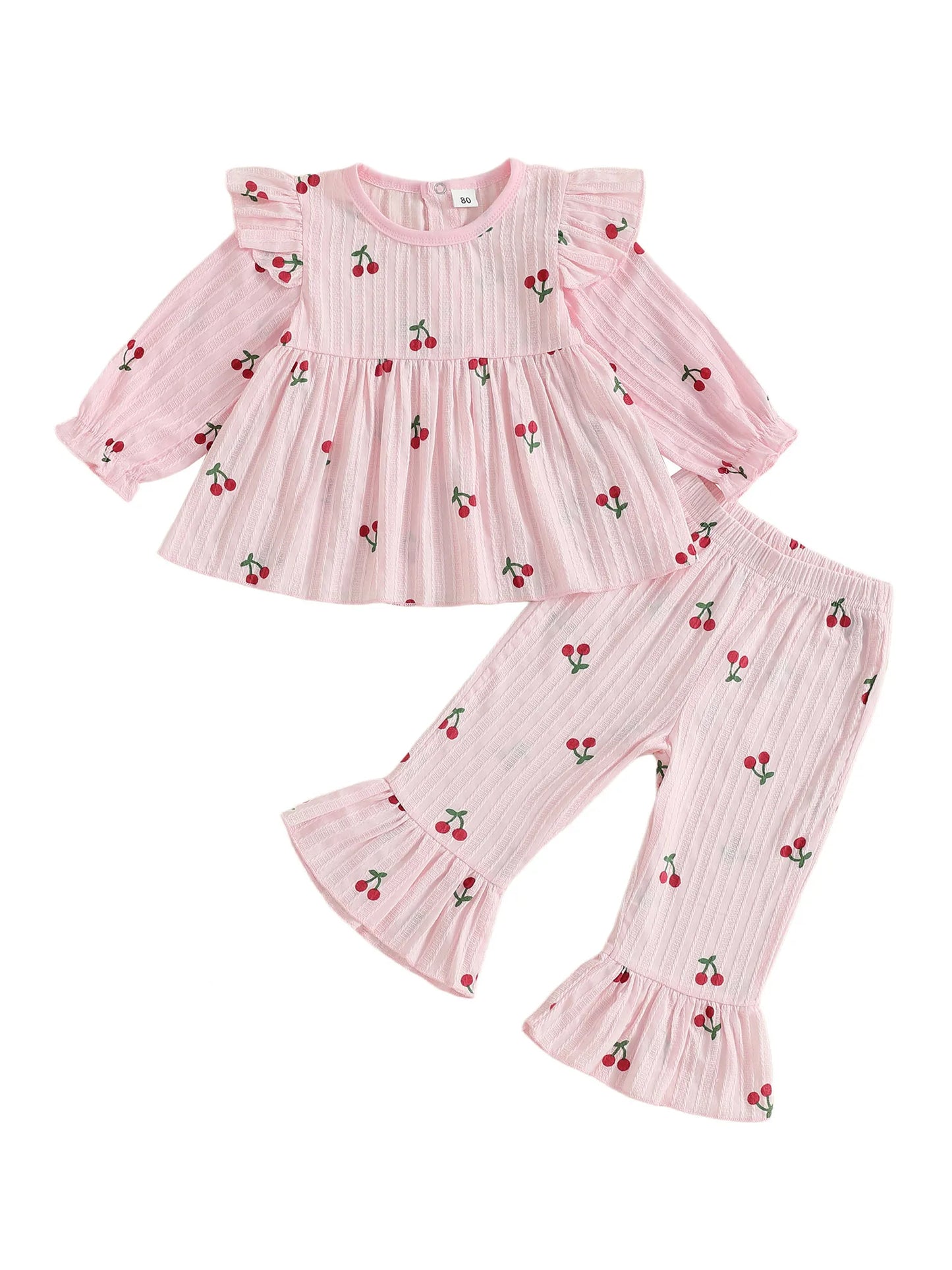 Cute Toddler Girl Autumn Clothes Floral Print Ruffle Sleeve Top High Waist Bell Bottoms 2 Piece Outfit Set