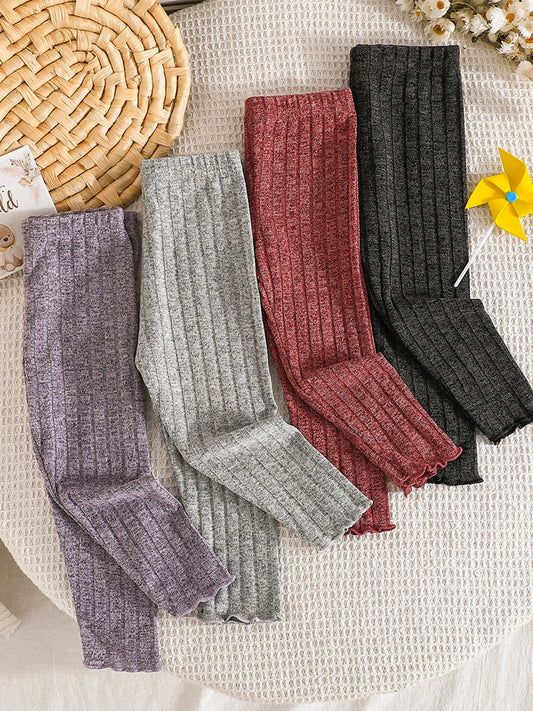 Stylish Infant Girls Knit Leggings Soft Elastic Waistband Stretchy Solid Color Pants for Comfortable Wear