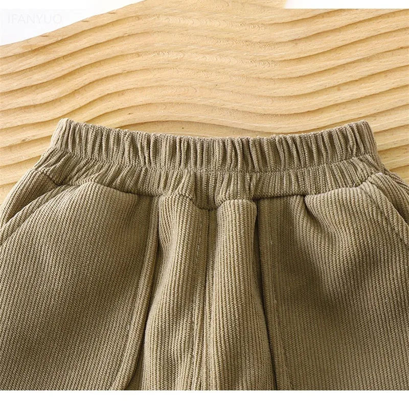 Children Velvet Pants Autumn Winter New Solid Color Boys Kids Thick Warm Sports Trousers Simple Fashion Korean Girls Baby Pants