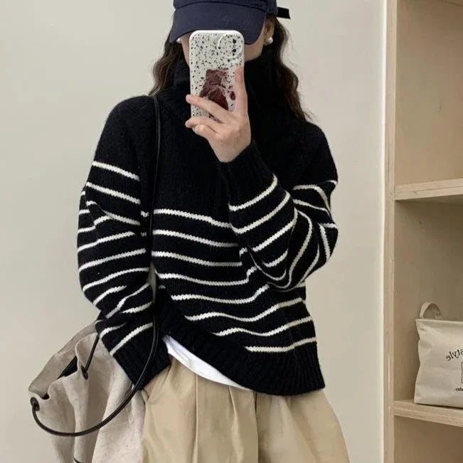 Fashion Striped Pullover Sweater Women Knitted Shirts Autumn Winter Female O-neck Knitwear Long Sleeve Casual Sweaters Knit Tops