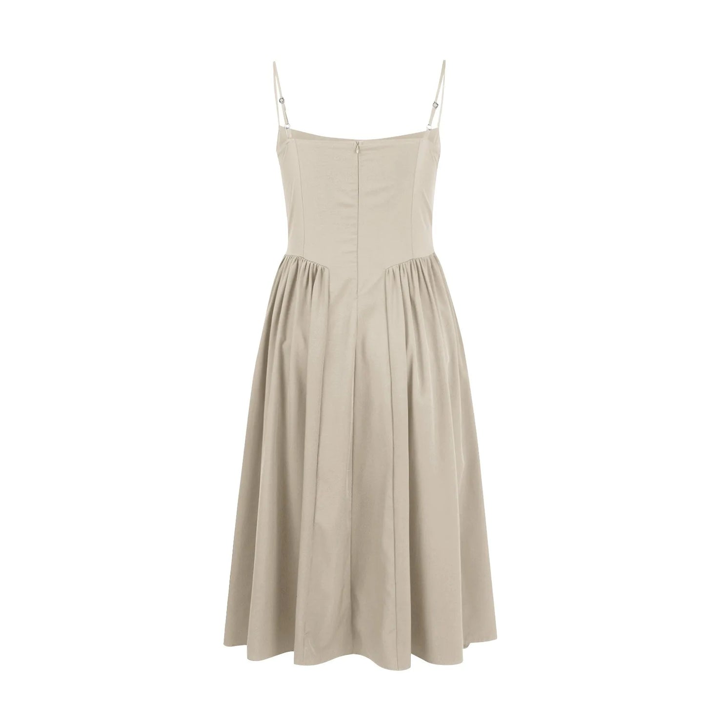 Women's Fashionable Solid Color Floral Retro Court  Dopamine Suspender Pocket Dress