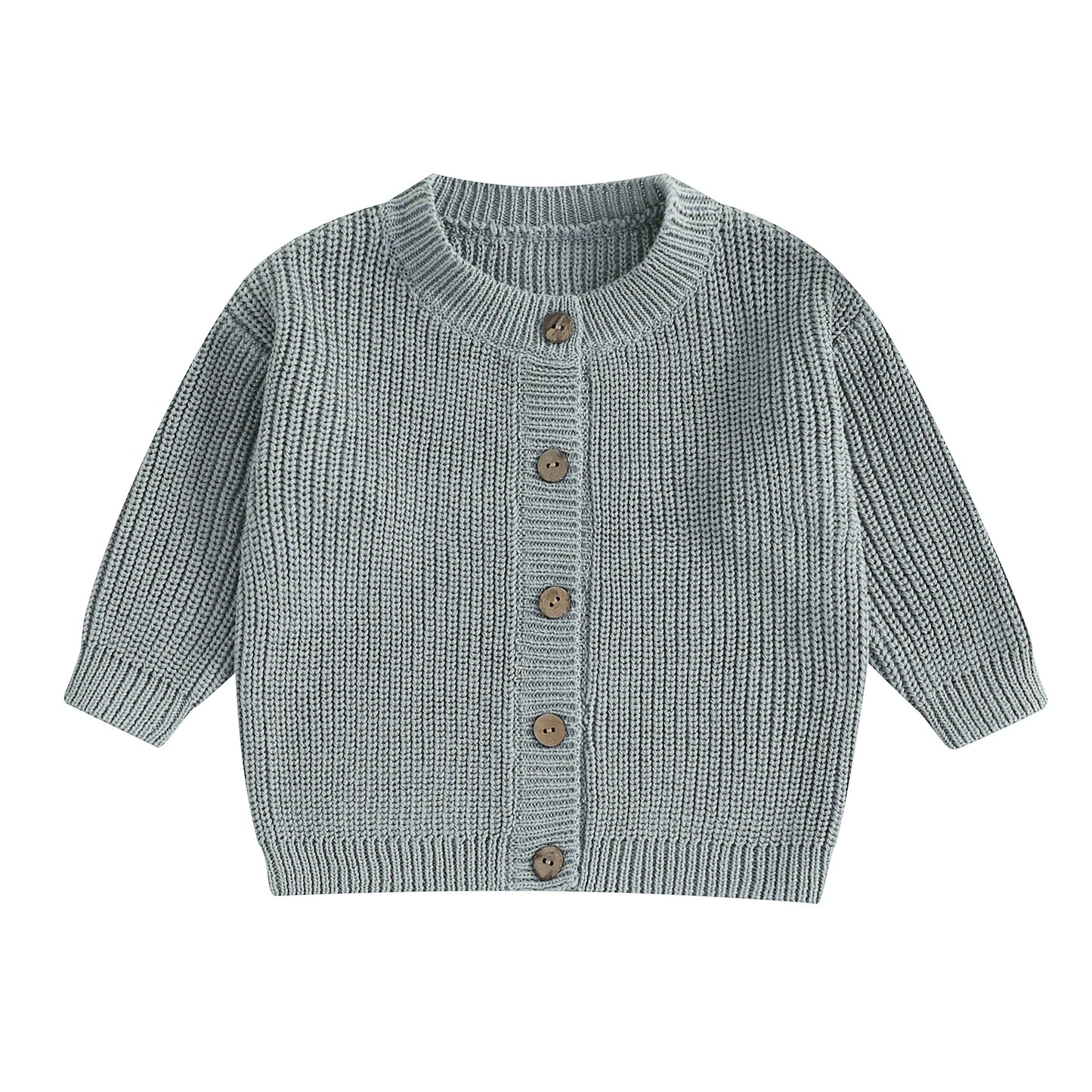 Girls Solid Color Knit Cardigan Sweater with Round Neckline and Button-Up Front Long Sleeves Casual Knitwear