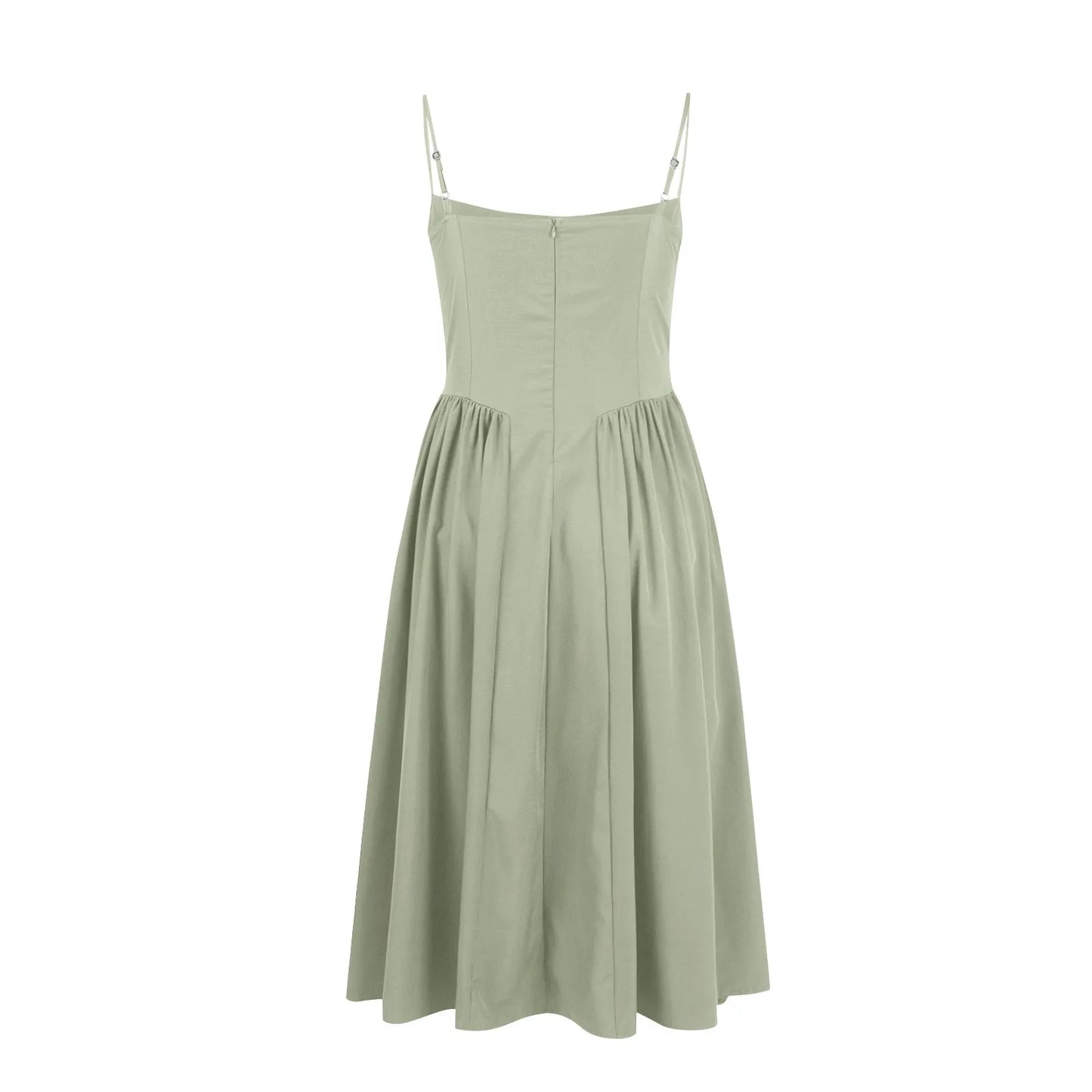 Women's Fashionable Solid Color Floral Retro Court  Dopamine Suspender Pocket Dress