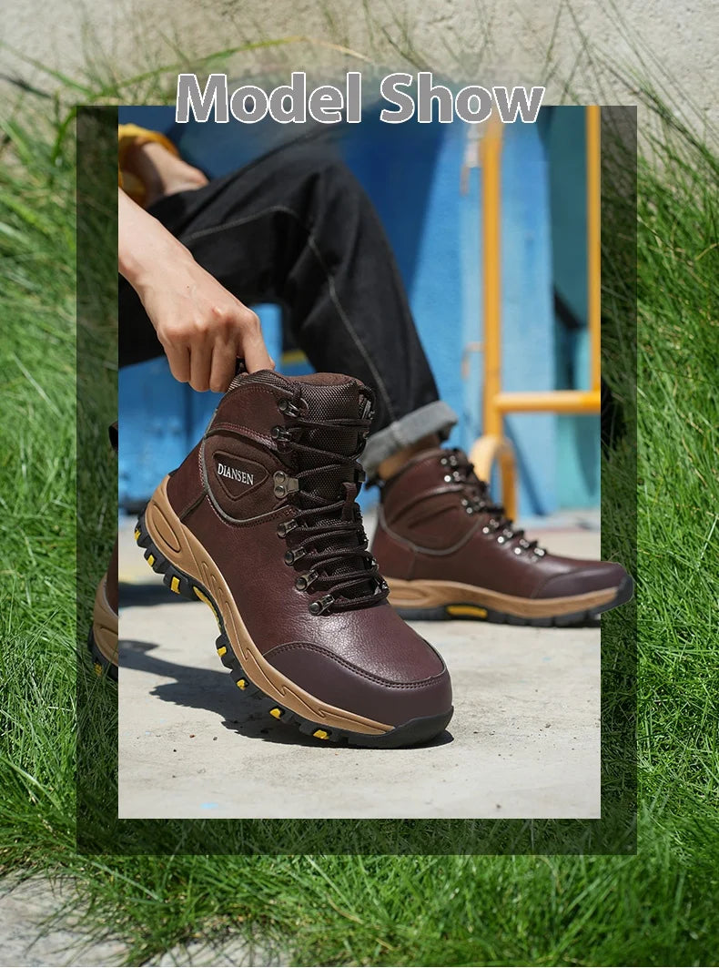 Waterproof Leather Indestructible Men Work Safety Boots Outdoor Military Boots Anti-smash Anti-puncture Industrial Shoes Male