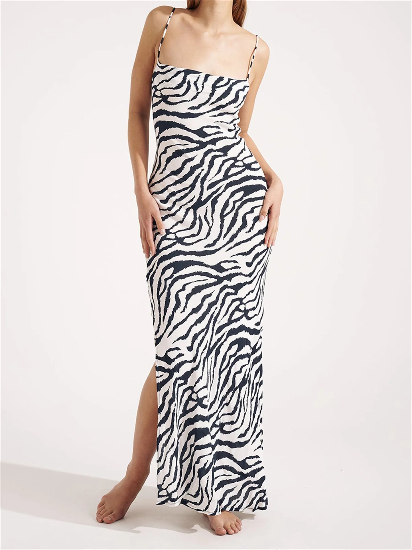 Leopard Print Halter Neck Maxi Dress Sleeveless Backless Bodycon Long Dress Summer Beach Dress for Women