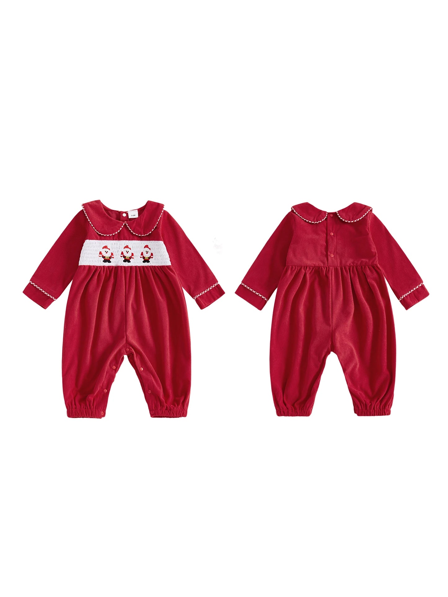Infant Girls Winter Romper with Reindeer Embroidery and Ruffle Collar Cozy Long Sleeve  for Newborn Xmas Outfit