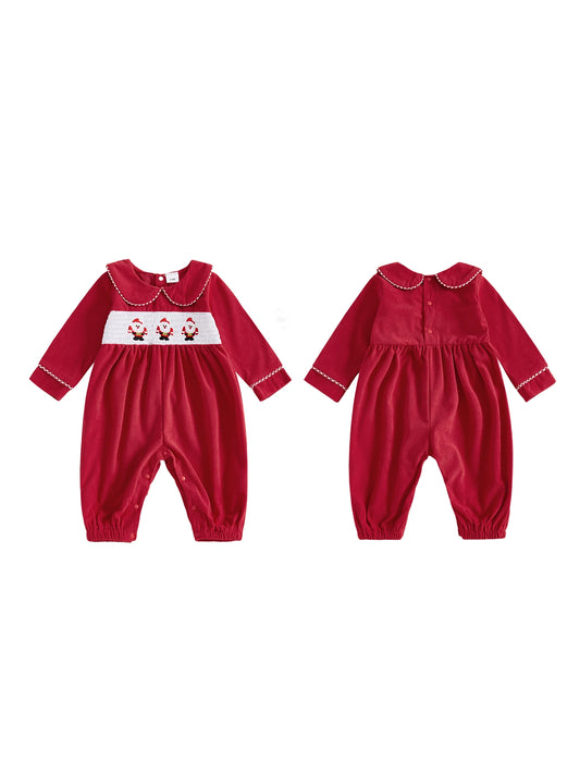 Infant Girls Winter Romper with Reindeer Embroidery and Ruffle Collar Cozy Long Sleeve  for Newborn Xmas Outfit