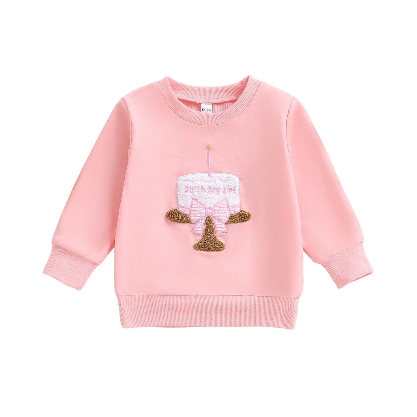 Adorable Infant Girls Birthday Hoodie Stylish Long Sleeve Cupcake Embroidered Round Neck Pullover Sweater Top