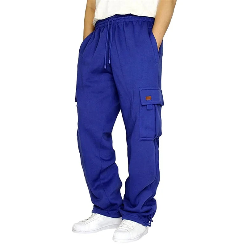 Men’s Loose Cargo Pants Casual Drawstring Elastic Waist Wide Leg Athletic Sweatpants Outdoor Trousers