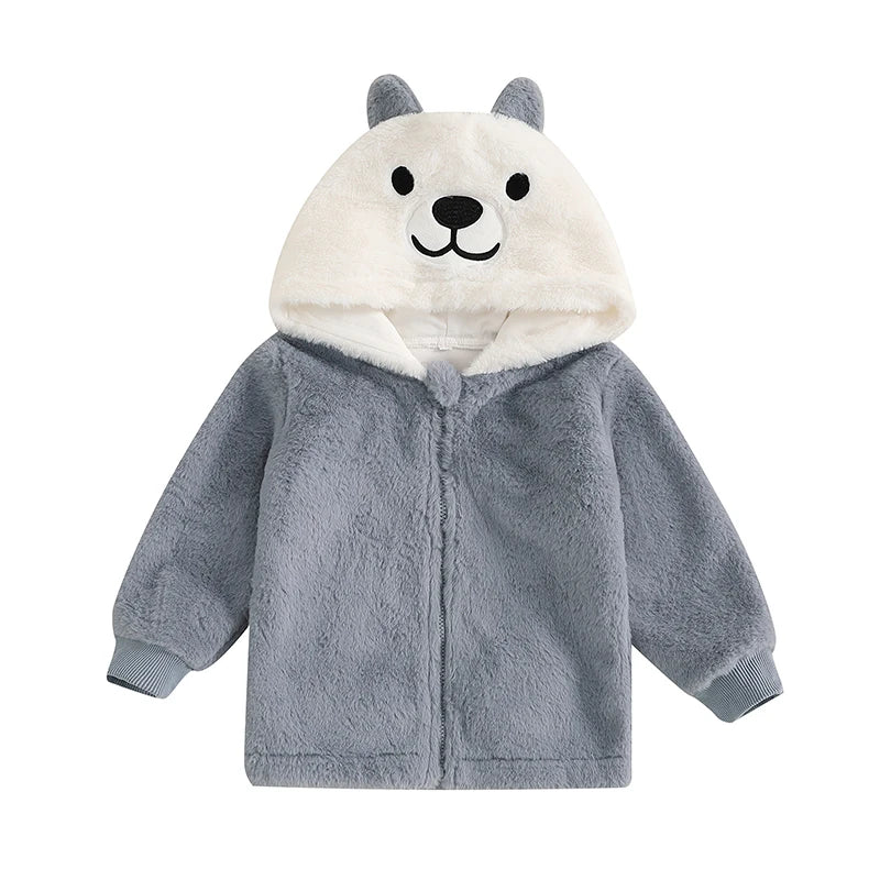 Adorable Toddler Plush Jacket Warm Winter Coat with Hood Zipper Front Fleece Outfit for Girls Cute Animal Design
