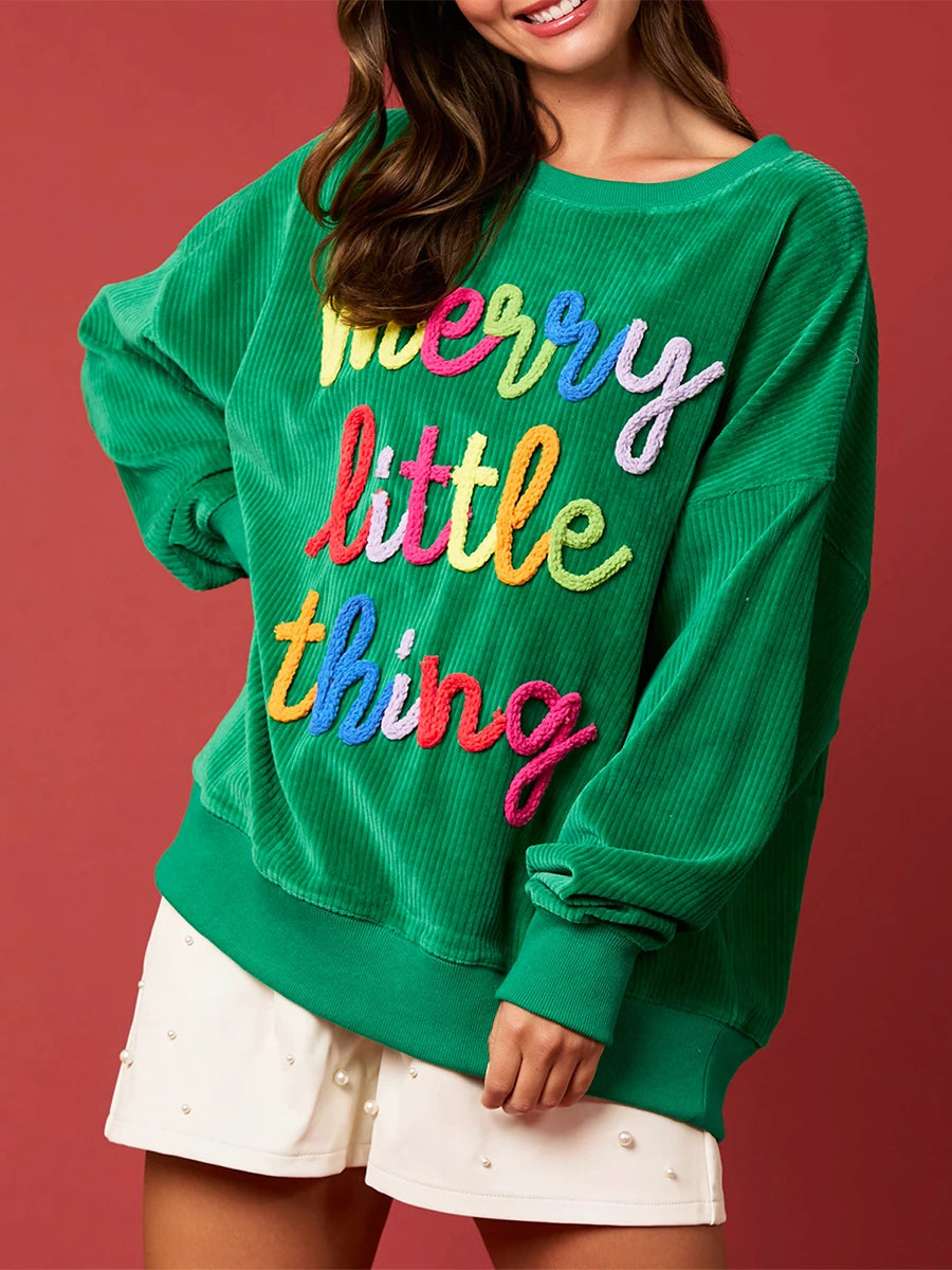 Merry Sweatshirt for Women Merry Christmas Glitter Patch Crewneck Sweater Xmas Letter Long Sleeve Pullover Top