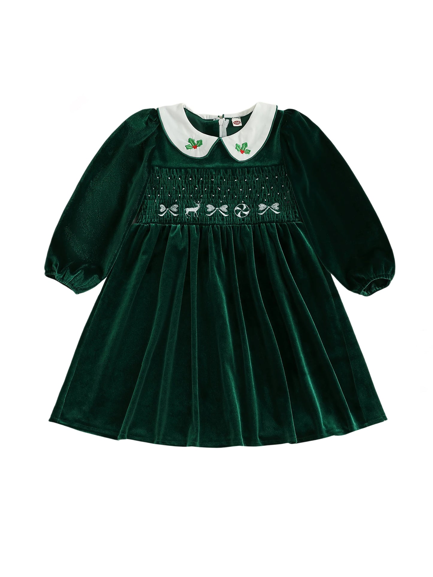 Toddler Red Plaid Christmas Dress with Bow and Reindeer Embroidery Smocked Long Sleeve Doll Collar Winter Outfit Adorable